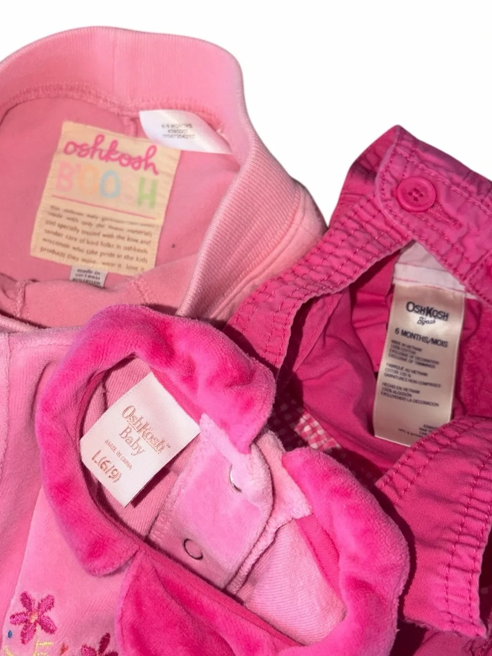 EUC Vintage Y2K OshKosh B'gosh Pink Baby Girl 3 pc Bundle 6-9m Coquette Gingham